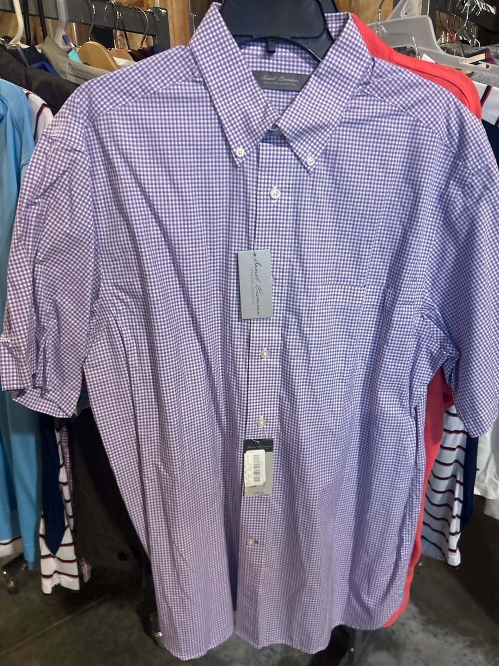 Daniel Cremieux Signature Collection Purple Gingham Short Sleeve Button Down Shi